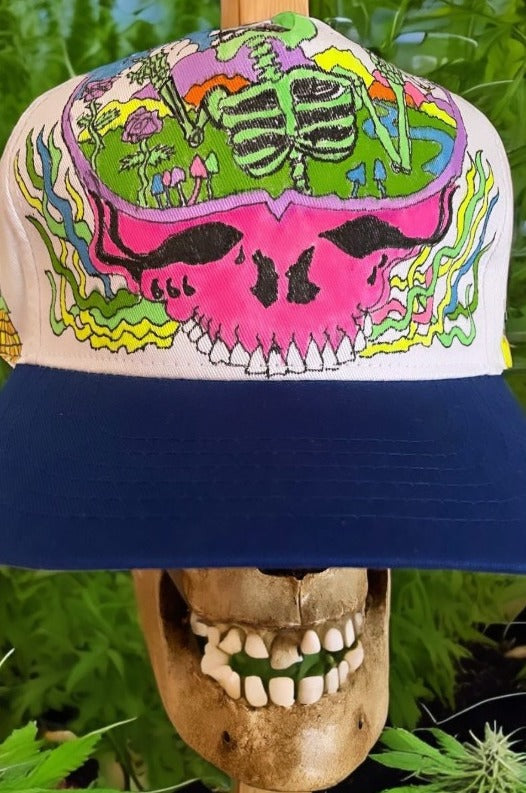 "Pink Stealie" Hand Drawn All Over Cap Vintage Snapback