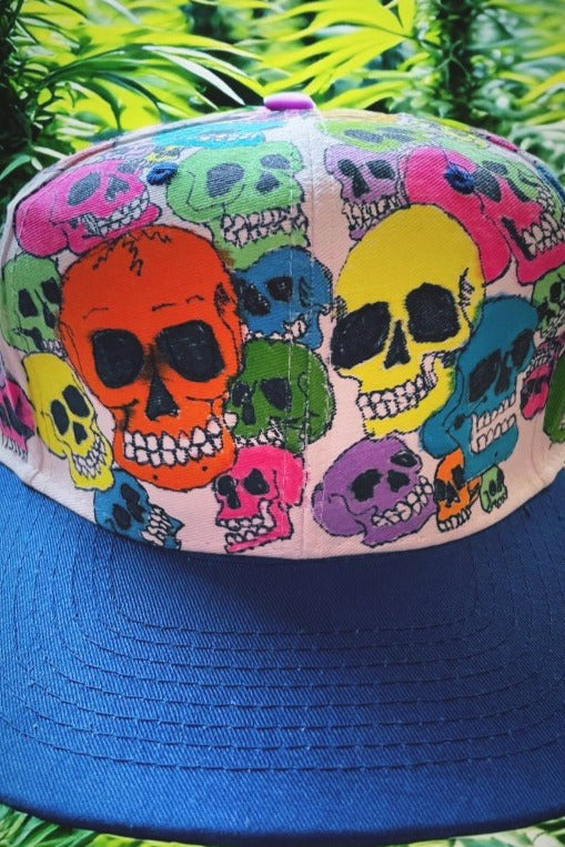 "Skull Pile" Hand Drawn All Over Cap Vintage Snapback