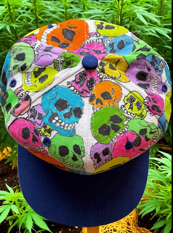 "Skull Pile" Hand Drawn All Over Cap Vintage Snapback