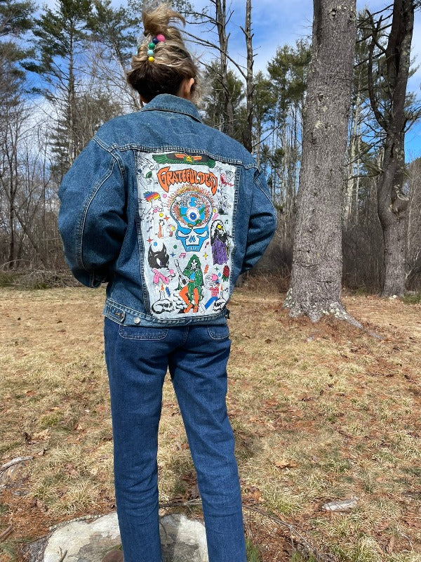 Hand Painted Denim Jean Jacket Large