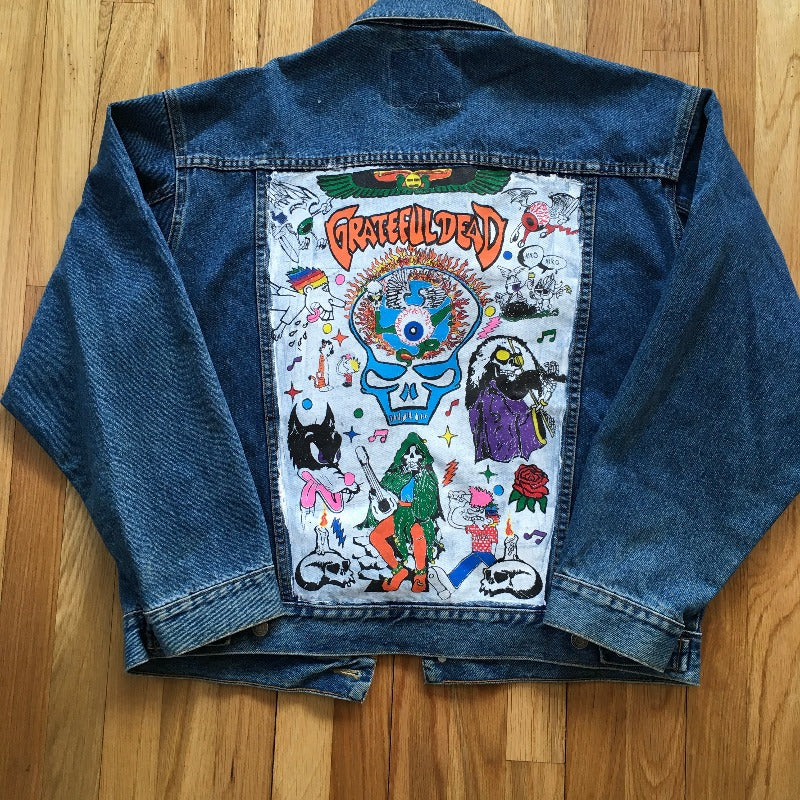 Hand Painted Denim Jean Jacket Large