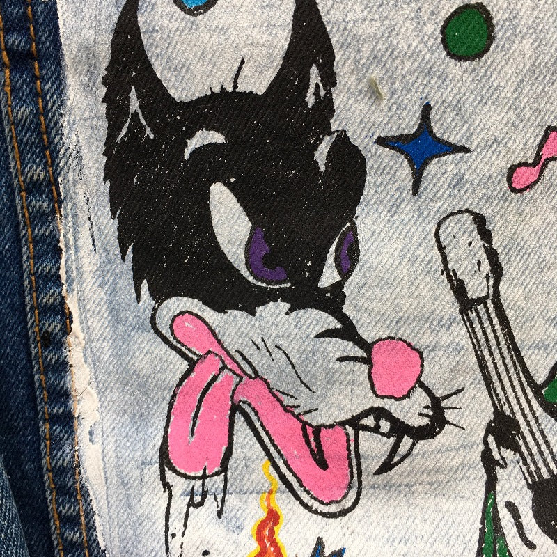 Hand Painted Denim Jean Jacket Large