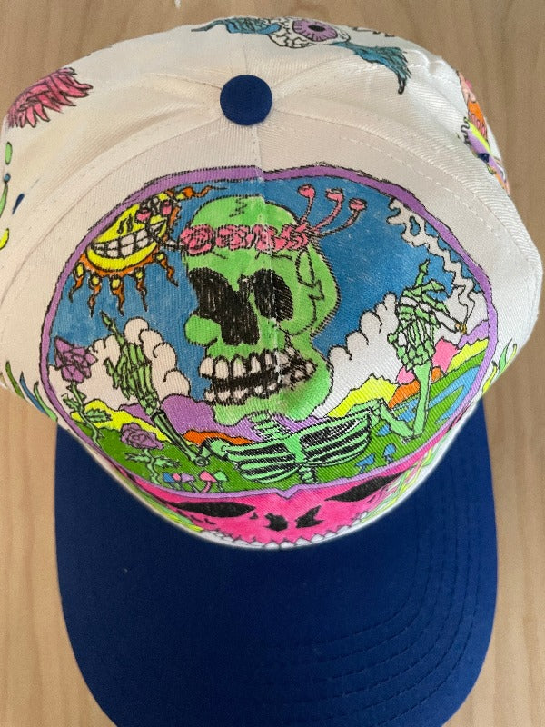 "Pink Stealie" Hand Drawn All Over Cap Vintage Snapback