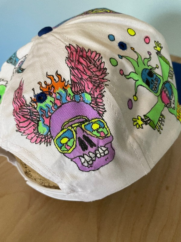 "Pink Stealie" Hand Drawn All Over Cap Vintage Snapback