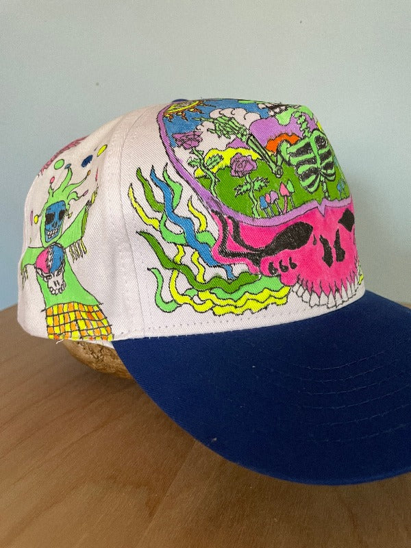 "Pink Stealie" Hand Drawn All Over Cap Vintage Snapback