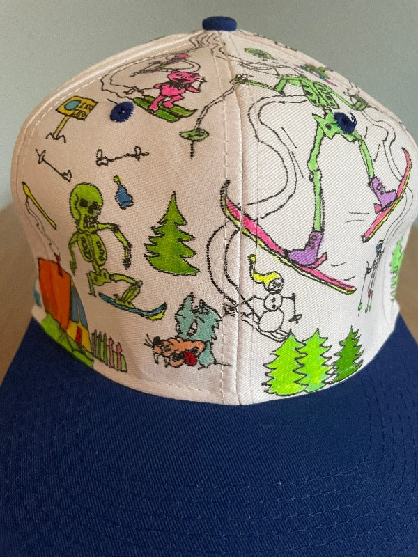 "Ski Dead" Hand Drawn All Over Cap Vintage Snapback