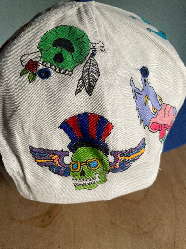 Double Trouble" Hand Drawn All Over Cap Vintage Snapback