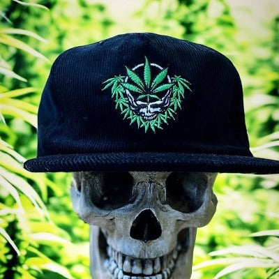 Cannabis Skull Black Corduroy Cap