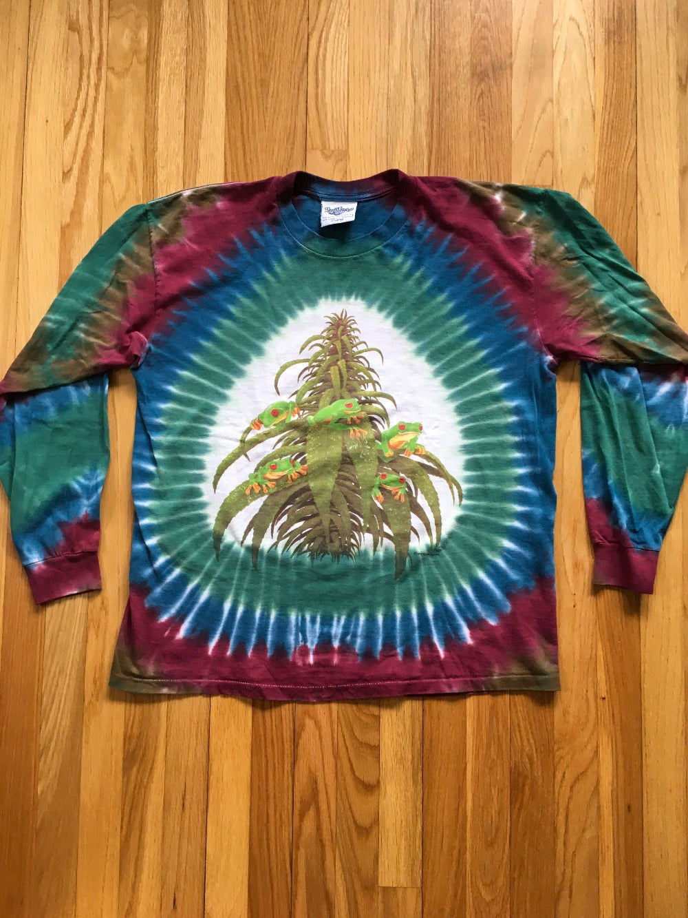 Autentiški 90-ųjų vintage Ganja Frog LS marškinėliai Tie Dye XL