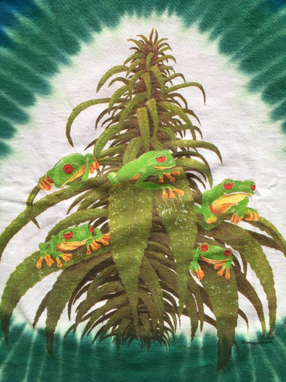 Autentiški 90-ųjų vintage Ganja Frog LS marškinėliai Tie Dye XL