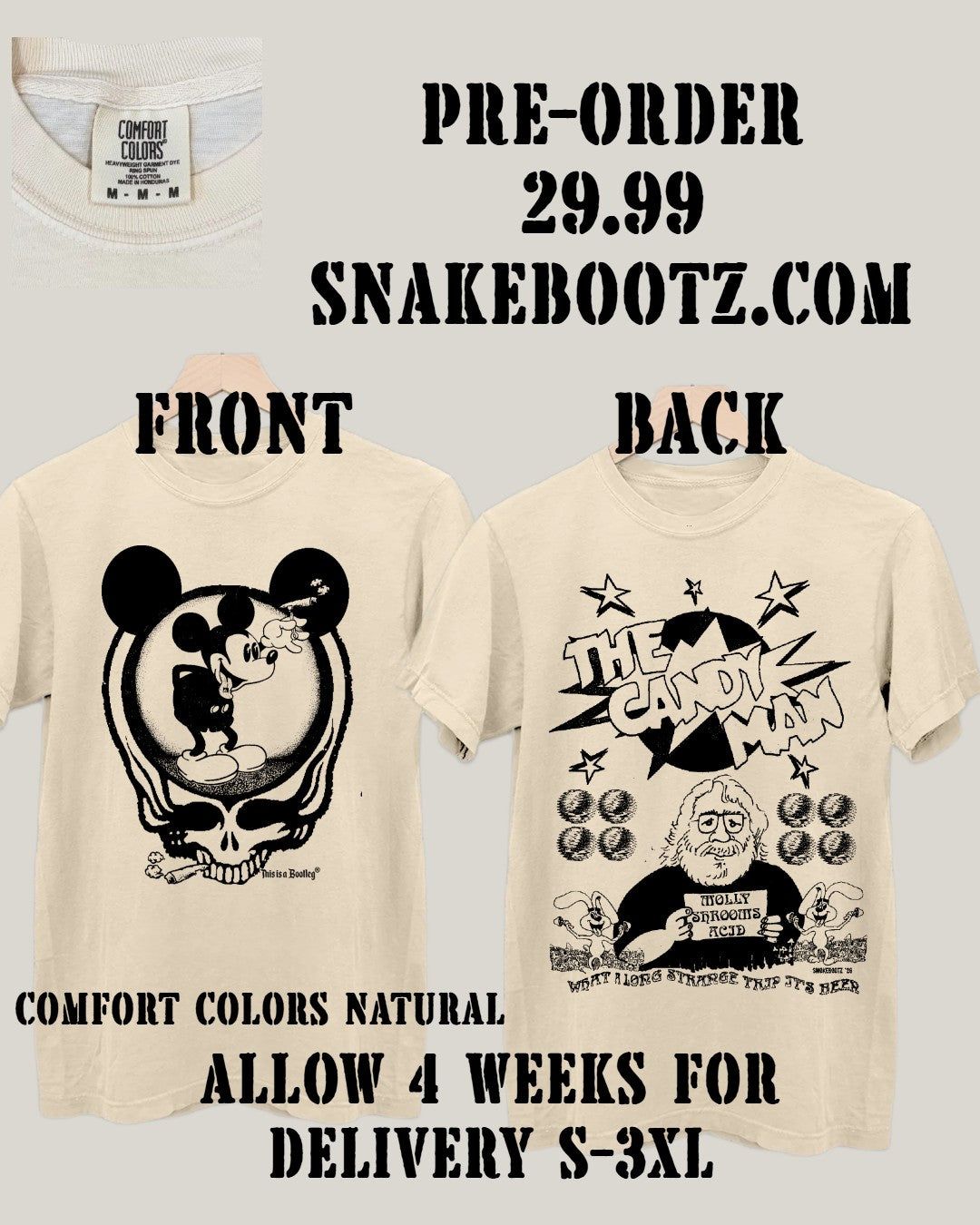 Pre-Order Steamboat Willie x Candyman Comfort Colors Natural T-Shirt